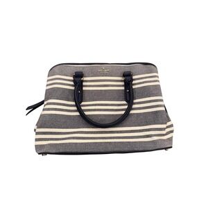 Kate Spade New York Navy White Striped Canvas Satchel Handbag Leather Trim